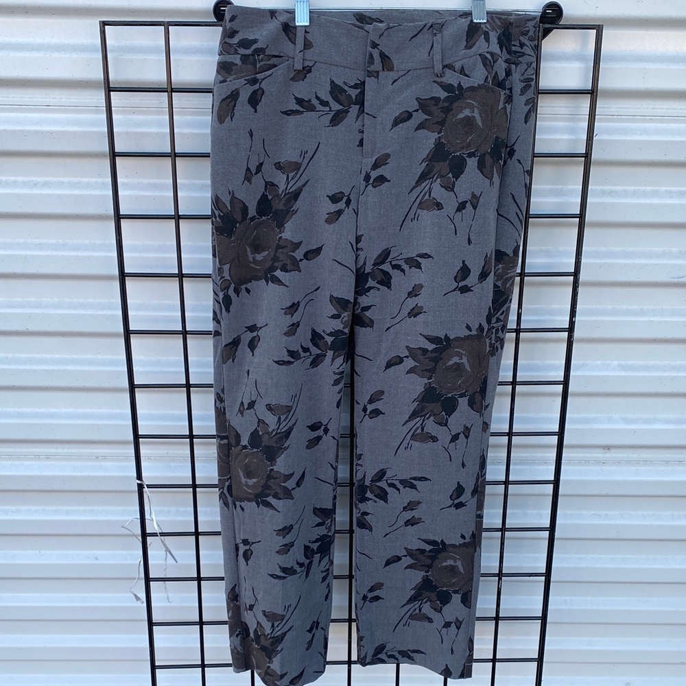 Wide Leg Floral Print Pants in Gray and Brown